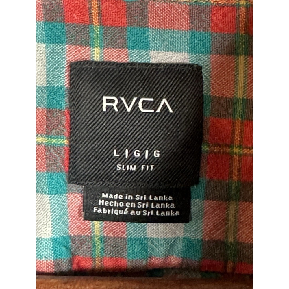 RVCA Men's That'll Do Stretch Slim-Fit Short Sleeve Button Up Shirt Red Plaid L - Picture 3 of 8